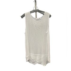 New York & Company White Sleeveless Shirt with‎ Rhinestones